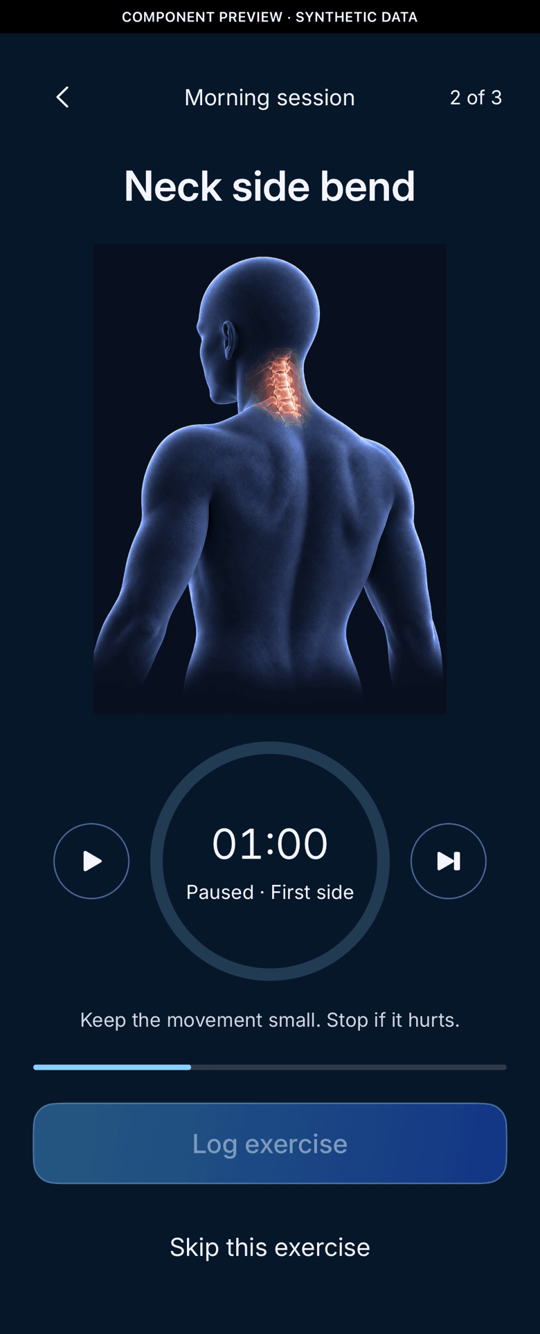 Limbelo exercise screen with the native paused timer